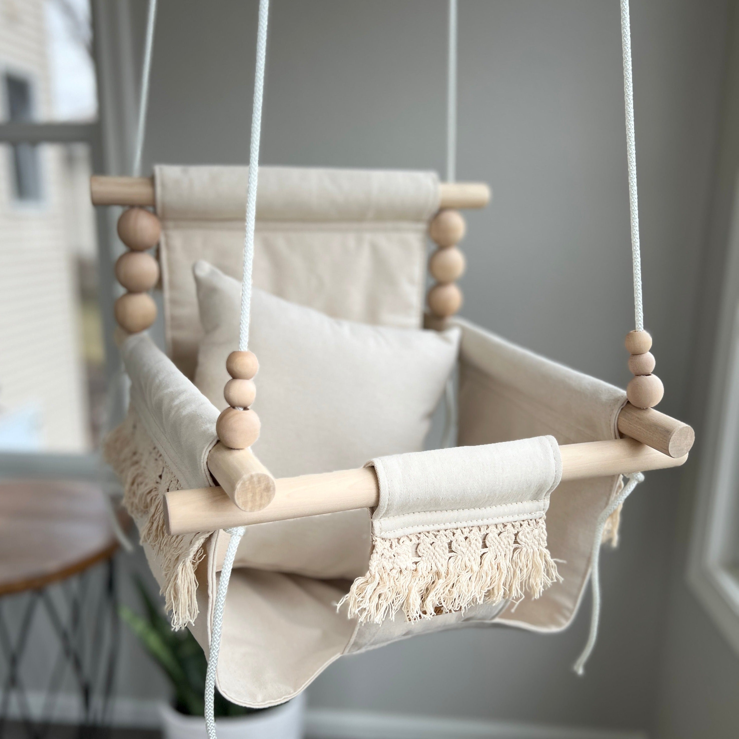 High Back Fabric Baby Swings Neutral Texture Sweet Swinging