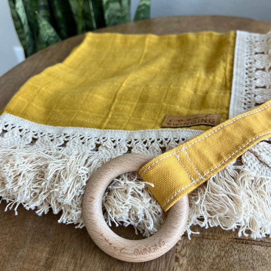 Fringe Lovey and Teether/Toy Ring- Goldenrod