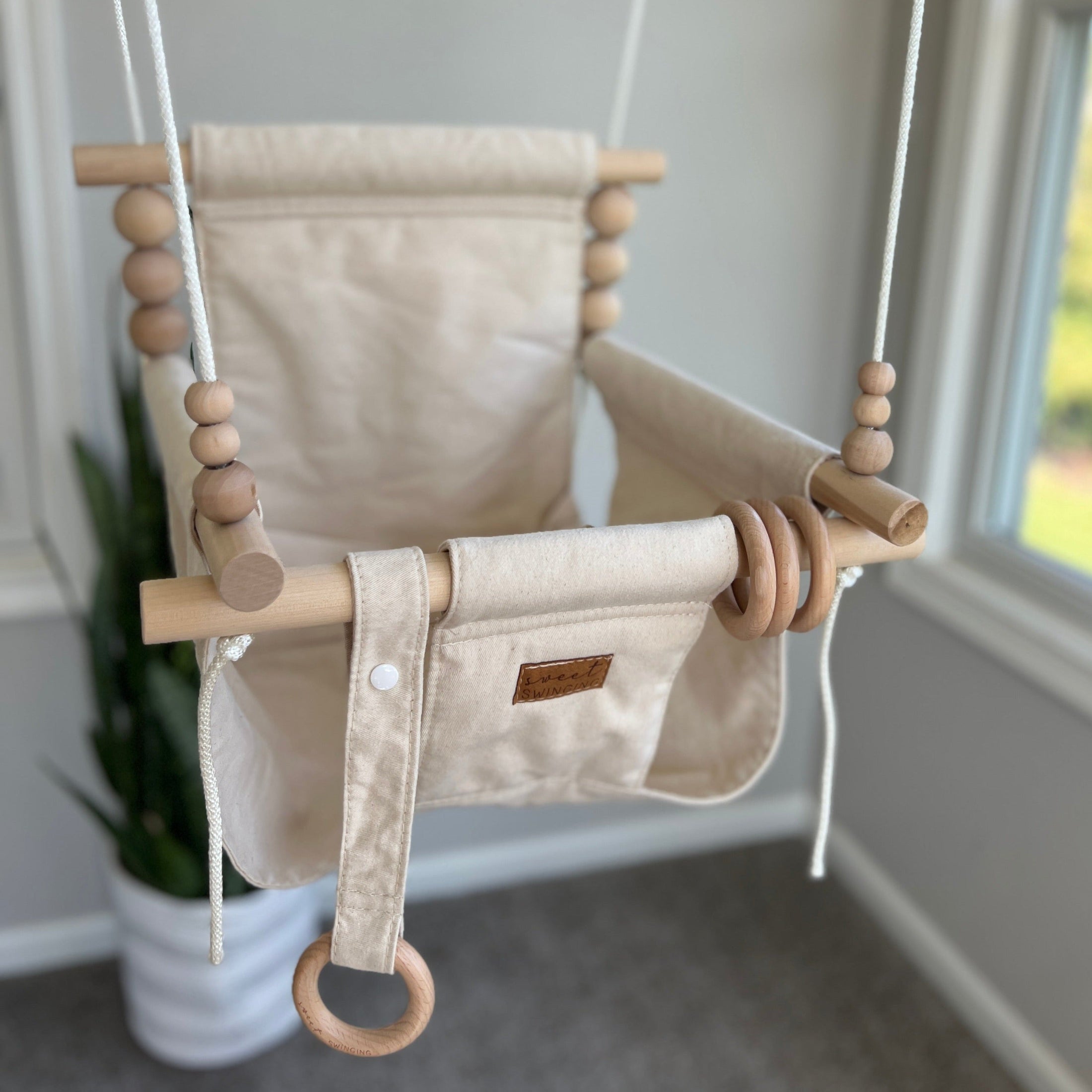 Deluxe Indoor High Back Swing Bundle- Gold-White Mudcloth