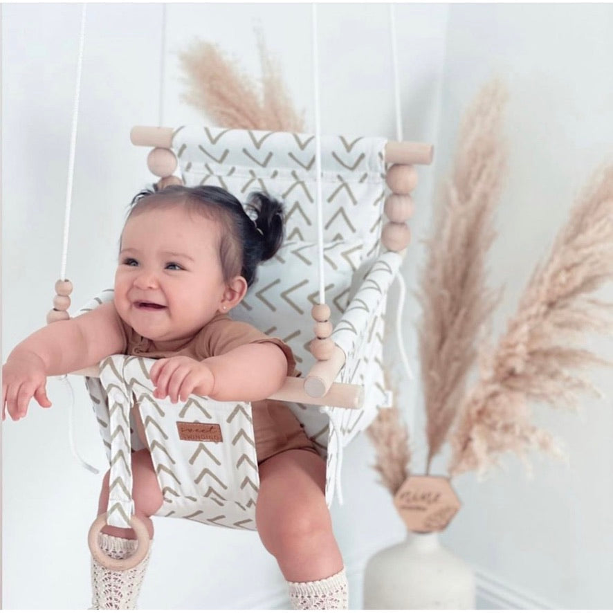Deluxe Indoor High Back Swing Bundle- Gold-White Mudcloth