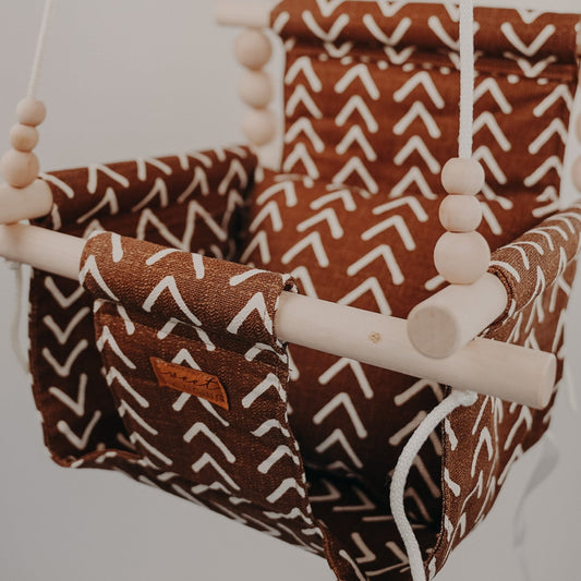 Deluxe Indoor High Back Swing Bundle - Brown/White Mudcloth